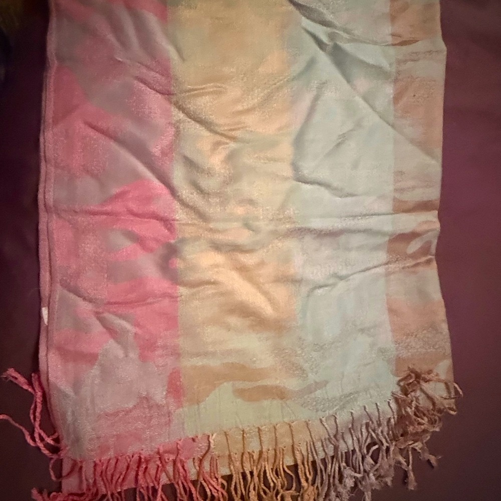 Multicolor Pastel Striped Pashmina Scarf with Fringe